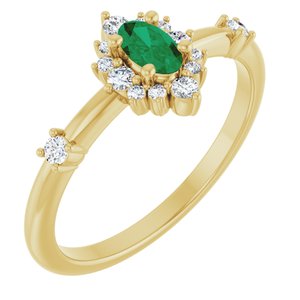 14K Yellow Gold Lab-Grown Emerald & 1/6 CTW Natural Diamond Halo-Style Ring