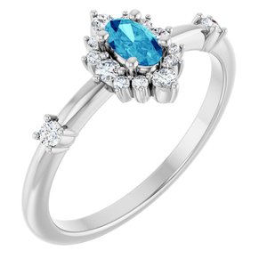 Sterling Silver Natural Blue Zircon & 1/6 CTW Natural Diamond Halo-Style Ring