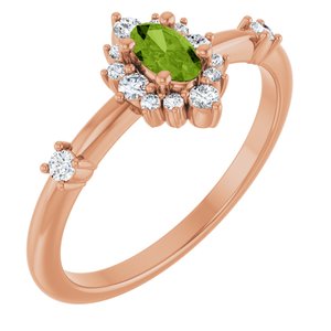 14K Rose Gold Natural Peridot & 1/6 CTW Natural Diamond Halo-Style Ring