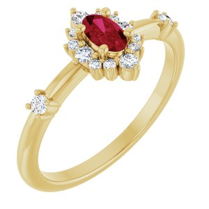 14K Yellow Gold Natural Ruby & 1/6 CTW Natural Diamond Halo-Style Ring