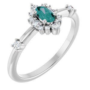 14K White Gold Lab-Grown Alexandrite & 1/6 CTW Natural Diamond Halo-Style Ring