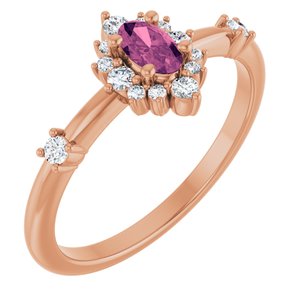 14K Rose Gold Natural Pink Tourmaline & 1/6 CTW Natural Diamond Halo-Style Ring
