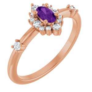 14K Rose Gold Natural Amethyst & 1/6 CTW Natural Diamond Halo-Style Ring