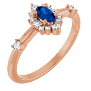 14K Rose Gold Natural Blue Sapphire & 1/6 CTW Natural Diamond Halo-Style Ring