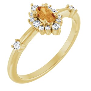 14K Yellow Gold Natural Citrine & 1/6 CTW Natural Diamond Halo-Style Ring