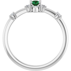 Sterling Silver Natural Emerald & 1/6 CTW Natural Diamond Halo-Style Ring