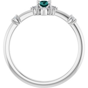 14K White Gold Lab-Grown Alexandrite & 1/6 CTW Natural Diamond Halo-Style Ring
