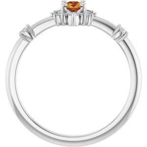 14K White Gold Natural Citrine & 1/6 CTW Natural Diamond Halo-Style Ring