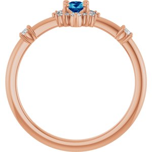 14K Rose Gold Natural Blue Zircon & 1/6 CTW Natural Diamond Halo-Style Ring