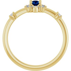 14K Yellow Gold Natural Blue Sapphire & 1/6 CTW Natural Diamond Halo-Style Ring