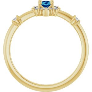 14K Yellow Gold Natural Blue Zircon & 1/6 CTW Natural Diamond Halo-Style Ring