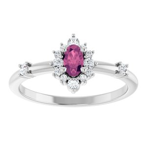14K White Gold Natural Pink Tourmaline & 1/6 CTW Natural Diamond Halo-Style Ring