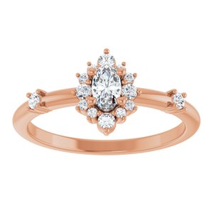 14K Rose Gold Natural White Sapphire & 1/6 CTW Natural Diamond Halo-Style Ring