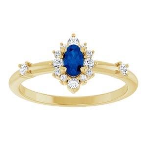 14K Yellow Gold Natural Blue Sapphire & 1/6 CTW Natural Diamond Halo-Style Ring