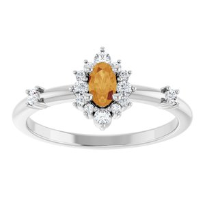 Platinum Natural Citrine & 1/6 CTW Natural Diamond Halo-Style Ring