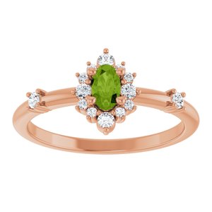 14K Rose Gold Natural Peridot & 1/6 CTW Natural Diamond Halo-Style Ring