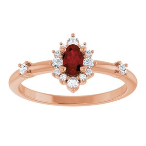14K Rose Gold Natural Mozambique Garnet & 1/6 CTW Natural Diamond Halo-Style Ring