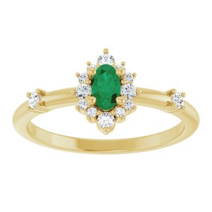 14K Yellow Gold Natural Emerald & 1/6 CTW Natural Diamond Halo-Style Ring