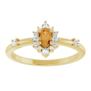 14K Yellow Gold Natural Citrine & 1/6 CTW Natural Diamond Halo-Style Ring