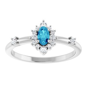 Sterling Silver Natural Blue Zircon & 1/6 CTW Natural Diamond Halo-Style Ring