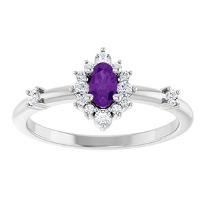 Sterling Silver Natural Amethyst & 1/6 CTW Natural Diamond Halo-Style Ring