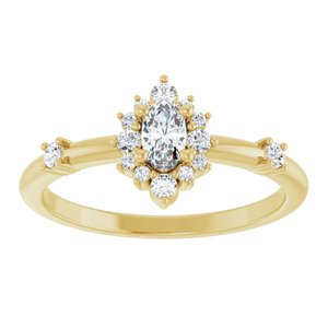 14K Yellow Gold Natural White Sapphire & 1/6 CTW Natural Diamond Halo-Style Ring