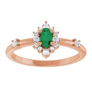 14K Rose Gold Natural Emerald & 1/6 CTW Natural Diamond Halo-Style Ring