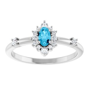 Platinum Natural Aquamarine & 1/6 CTW Natural Diamond Halo-Style Ring
