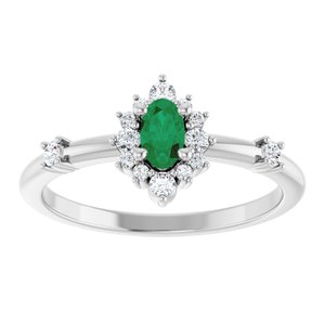 Sterling Silver Natural Emerald & 1/6 CTW Natural Diamond Halo-Style Ring