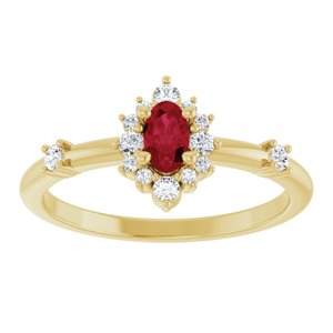 14K Yellow Gold Lab-Grown Ruby & 1/6 CTW Natural Diamond Halo-Style Ring