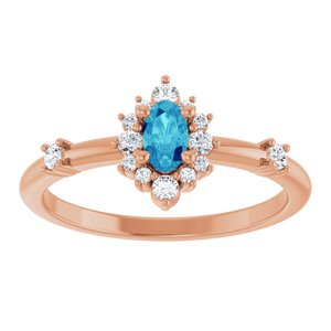 14K Rose Gold Natural Blue Zircon & 1/6 CTW Natural Diamond Halo-Style Ring