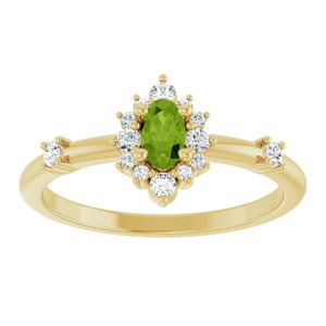 14K Yellow Gold Natural Peridot & 1/6 CTW Natural Diamond Halo-Style Ring