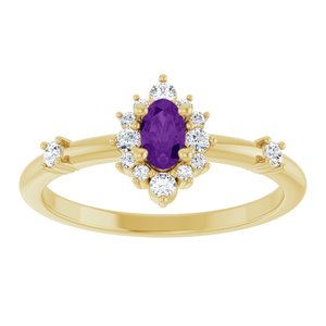 14K Yellow Gold Natural Amethyst & 1/6 CTW Natural Diamond Halo-Style Ring