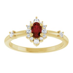 14K Yellow Gold Natural Mozambique Garnet & 1/6 CTW Natural Diamond Halo-Style Ring