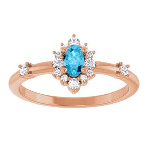14K Rose Gold Natural Aquamarine & 1/6 CTW Natural Diamond Halo-Style Ring