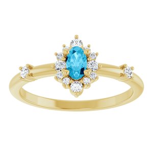 14K Yellow Gold Natural Aquamarine & 1/6 CTW Natural Diamond Halo-Style Ring