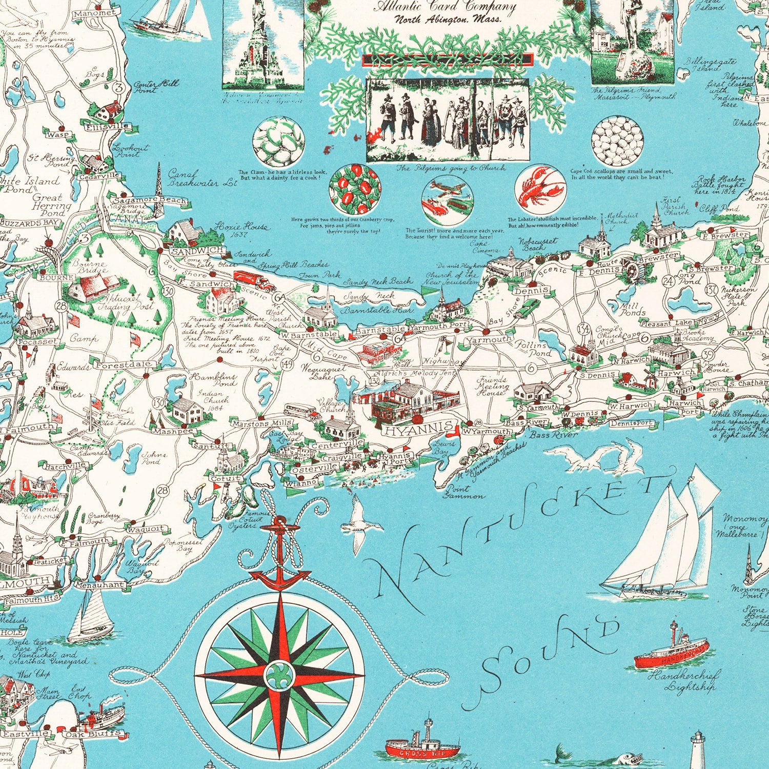 Vintage Map of Cape Cod, 1955