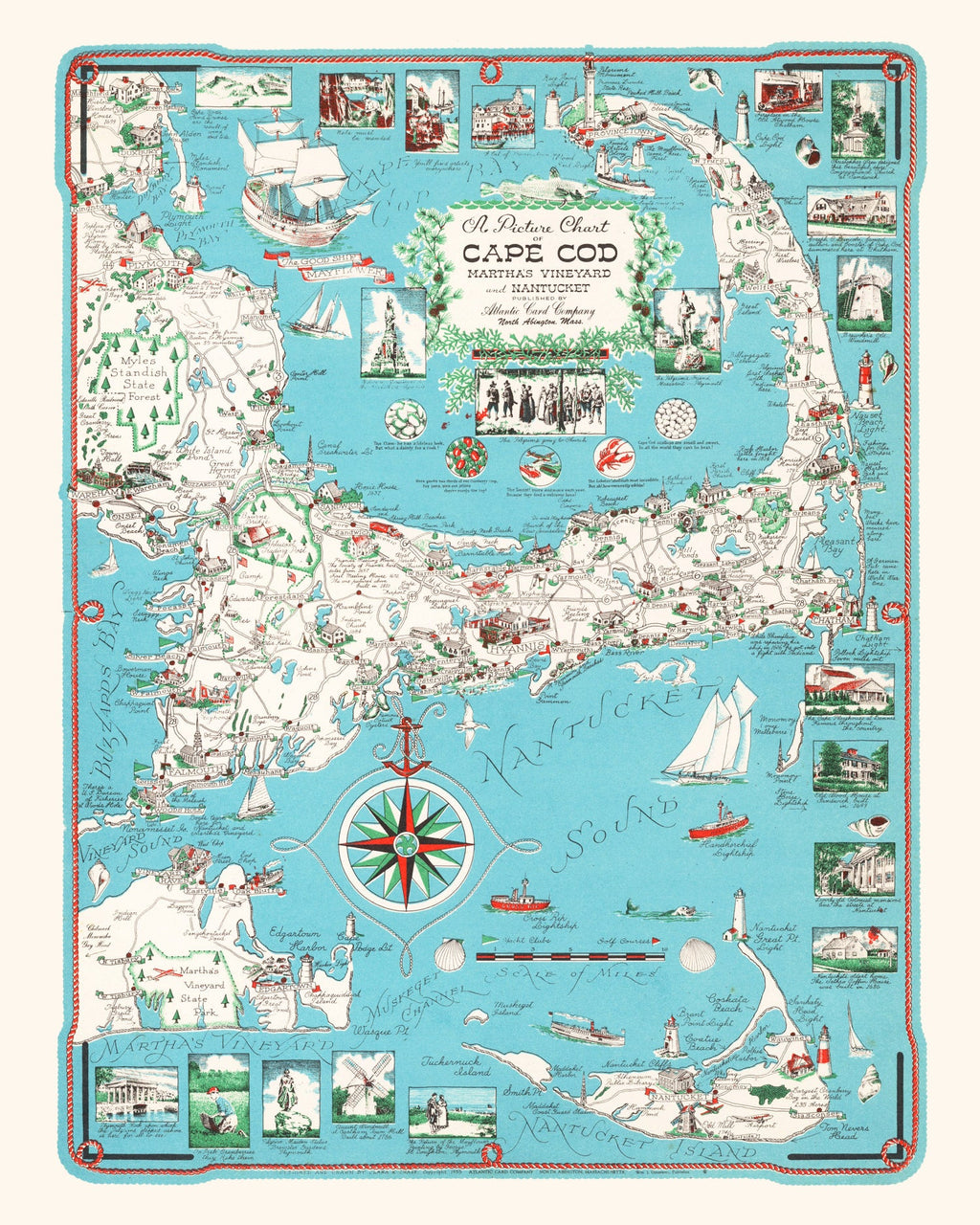Vintage Map of Cape Cod, 1955