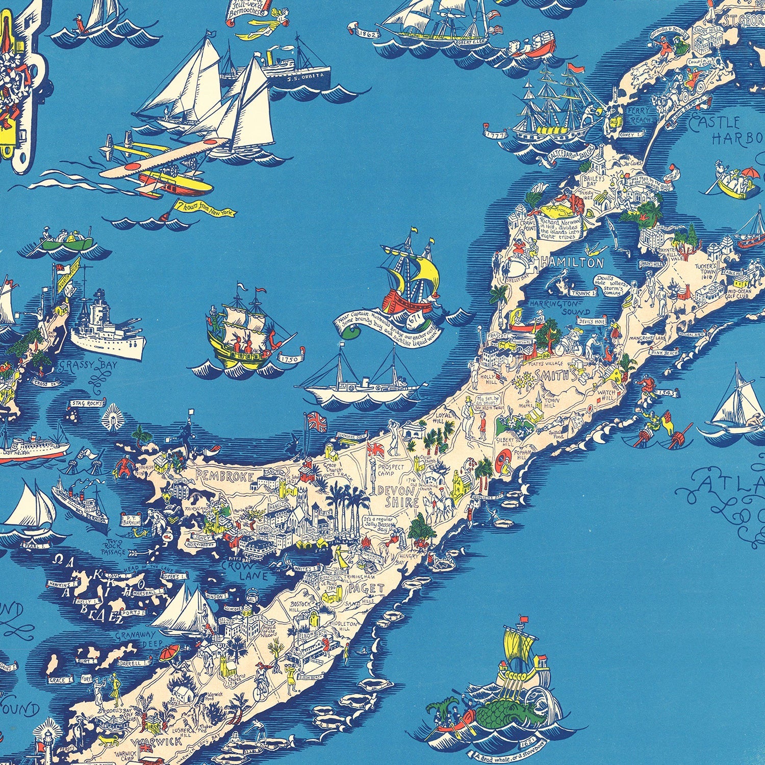 Vintage Map of Bermuda Islands, 1930