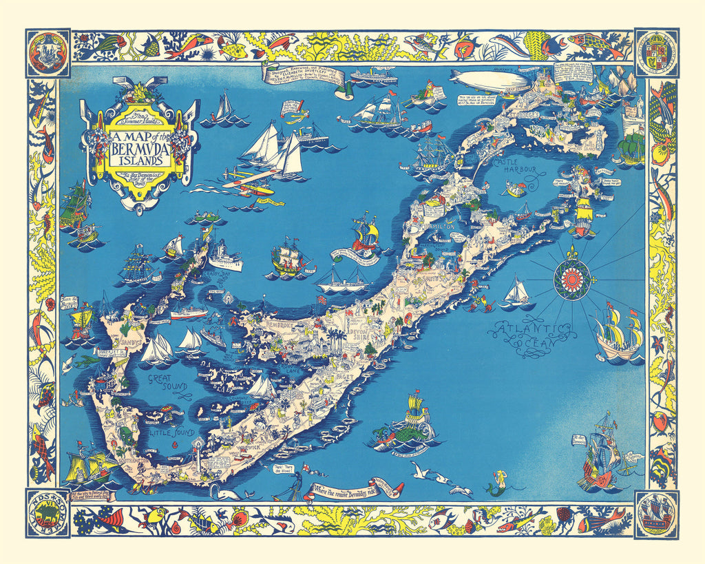 Vintage Map of Bermuda Islands, 1930