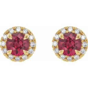 14K Yellow Gold 4 mm Natural Pink Tourmaline & 1/5 CTW Natural Diamond Halo-Style Earrings – image 2