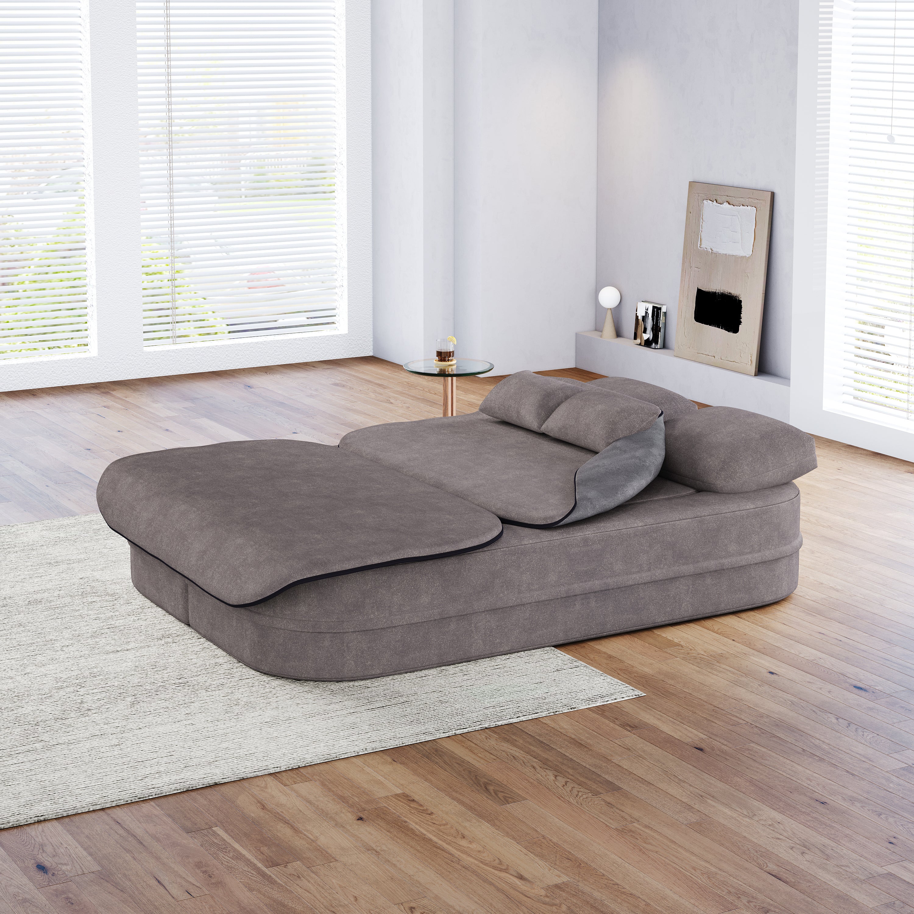 75''2-in-1 Foldable Sofa,Convertible Sleeper Foam Sofa Bed with Multi Functional Blanket, Chenille Floor folding sofa bed,  Floor Sofa Lounge Sofa for Living Room Bedroom Lounge Studio