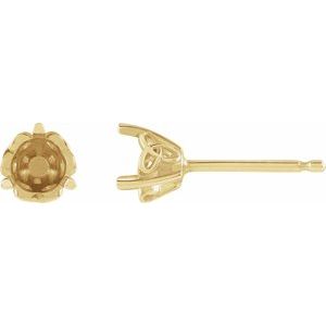 14K Yellow Gold 3 mm Round 3-Prong Celtic-Inspired Earring Mounting