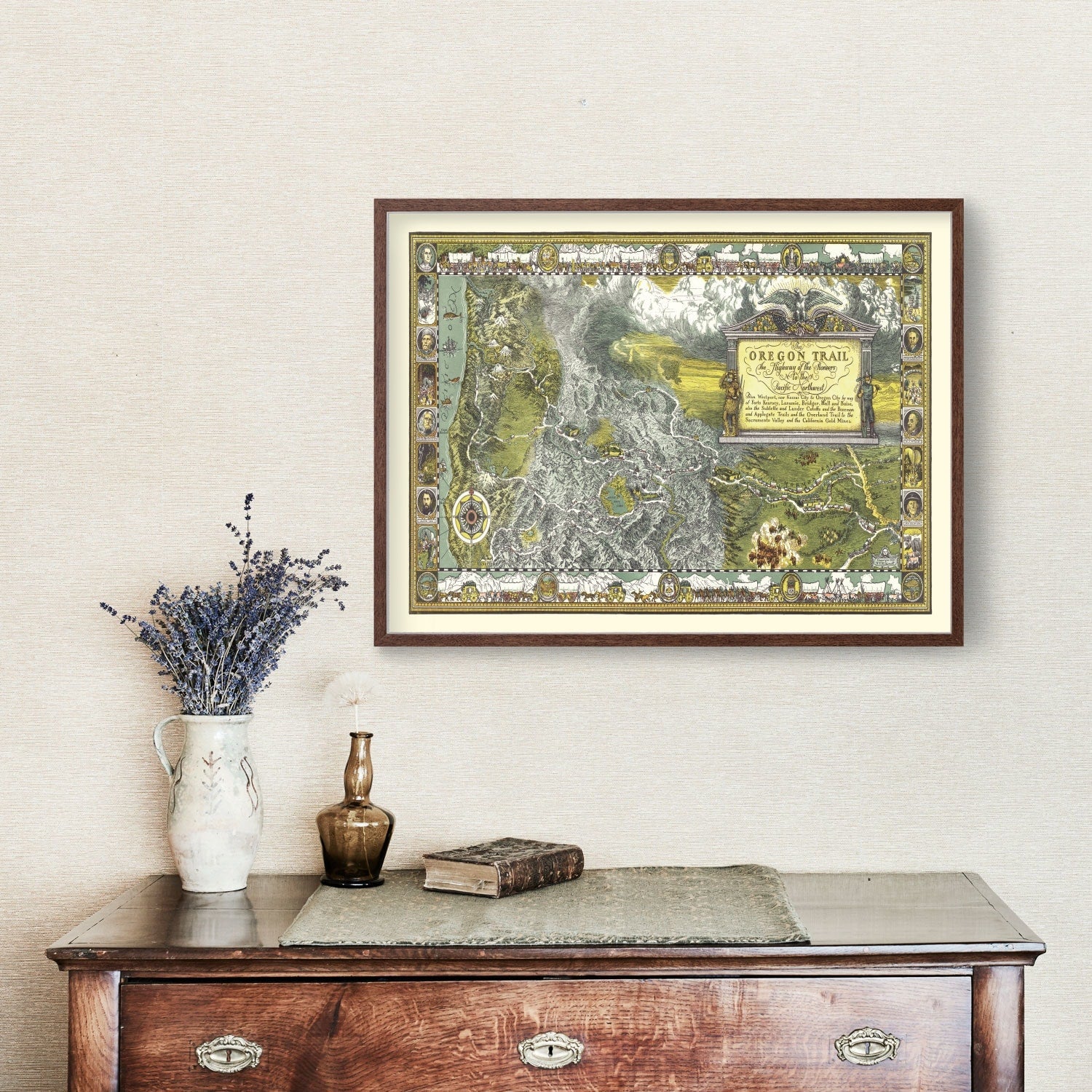 Vintage Map of The Oregon Trail, 1932