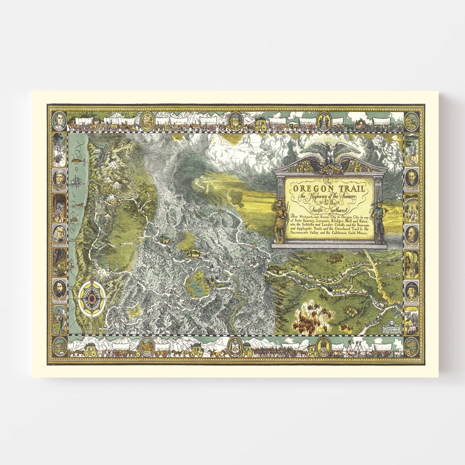 Vintage Map of The Oregon Trail, 1932