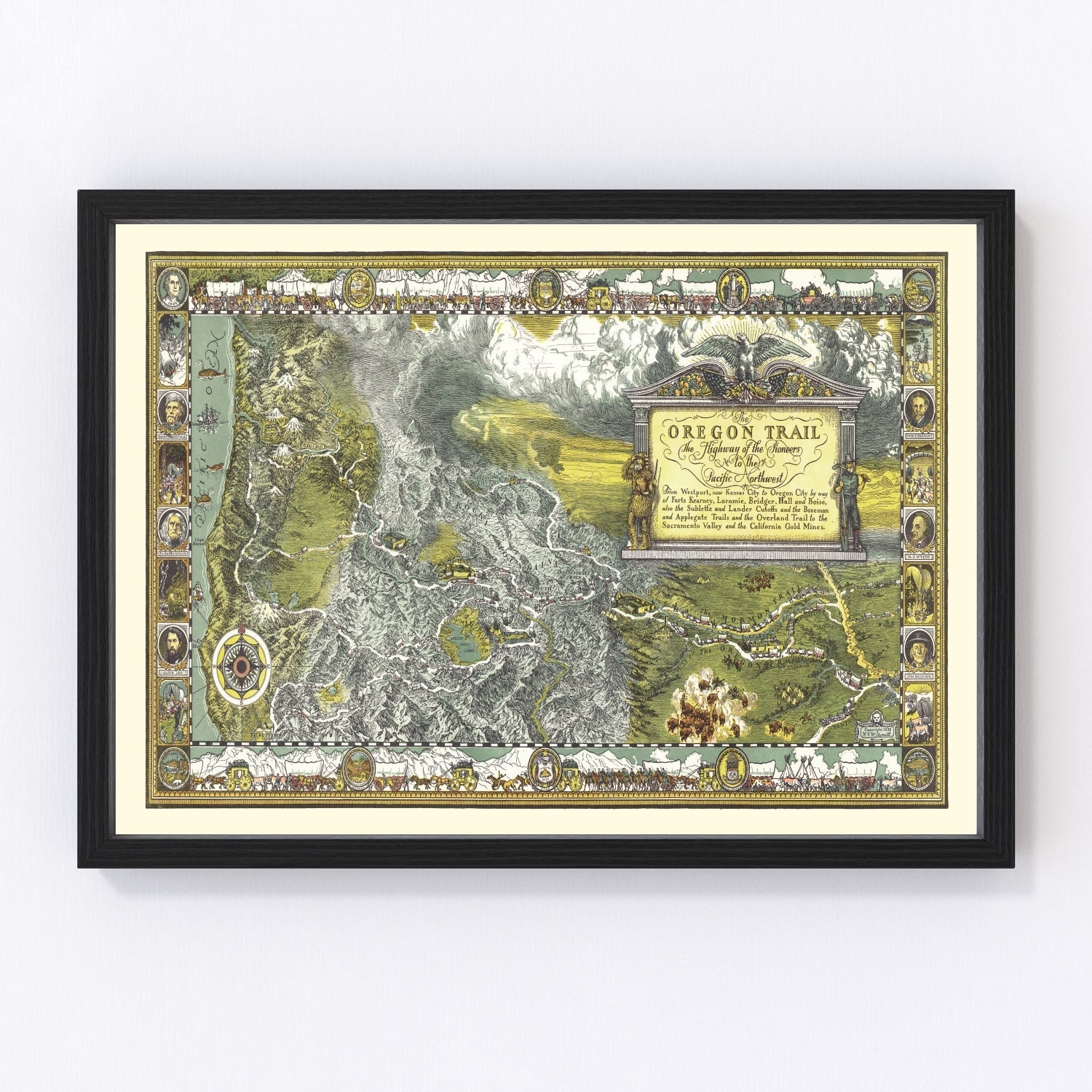 Vintage Map of The Oregon Trail, 1932