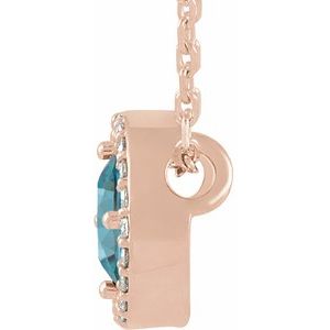 14K Rose Gold Natural Blue Zircon & .05 CTW Natural Diamond Halo-Style 16" Necklace