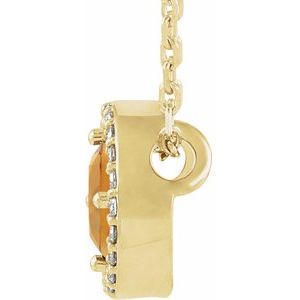 14K Yellow Gold Natural Citrine & .05 CTW Natural Diamond Halo-Style 16" Necklace