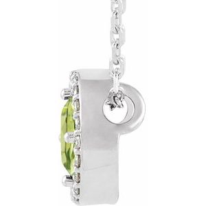 14K White Gold Natural Peridot & .05 CTW Natural Diamond Halo-Style 16" Necklace