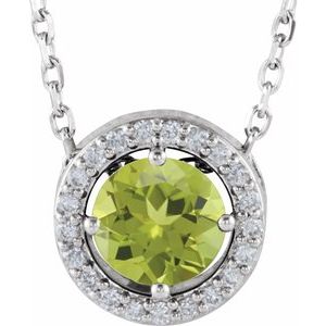 Sterling Silver Imitation Peridot & .05 CTW Natural Diamond Halo-Style 16" Necklace